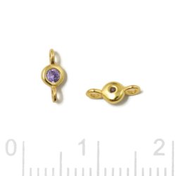 Zwischenglied mit rundem Zirkonia und 2 &Ouml;sen, lila, Silber vergoldet, 7,5x3x2 mm, 2 Stck