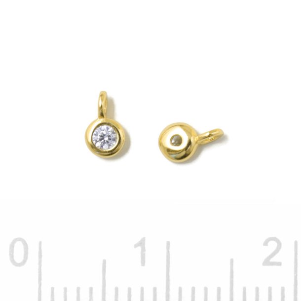 Pendant, round zirconia with loop, clear, gold-plated silver, 5x3x2mm, 2pcs