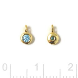 Anhnger, runder Zirkonia mit se, topasblau, vergoldetes Silber, 5x3x2mm, 2 Stk.
