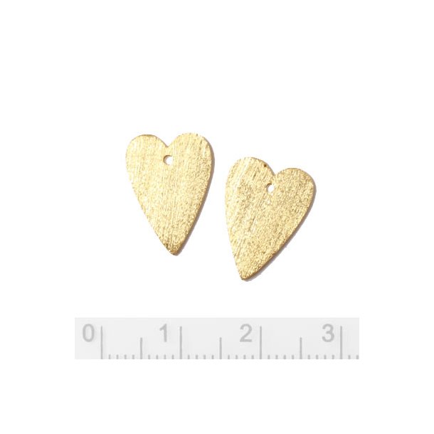 Gilded silver heart, brushed with hole, 15x10mm, 2pcs.