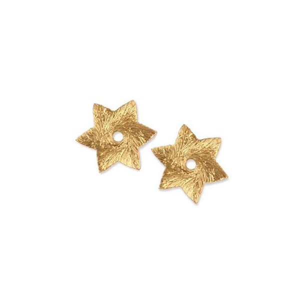 Gilded silver star, brushed with hole at the centre, 12mm, 2pc.