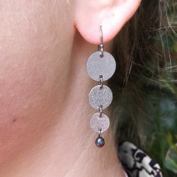 Steel coin, black, stardust surface, 10mm, with hole at the edge, 4pcs