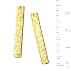 Long square pendant with hole, gold plated silver, brushed, 30x3 mm, 2pcs