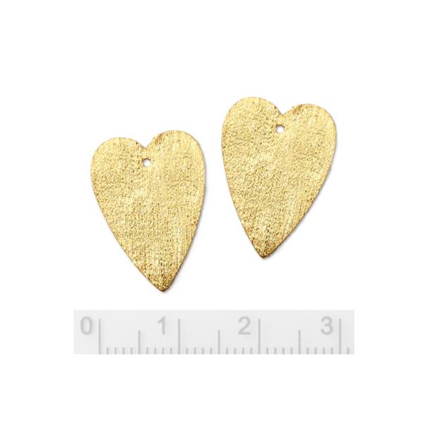Gilded silver heart, large model, brushed with hole, 20x14mm, 2pcs.