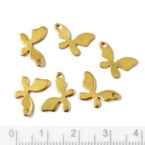Butterfly charm with eye, gilded steel, 14x9x1mm, 4pcs