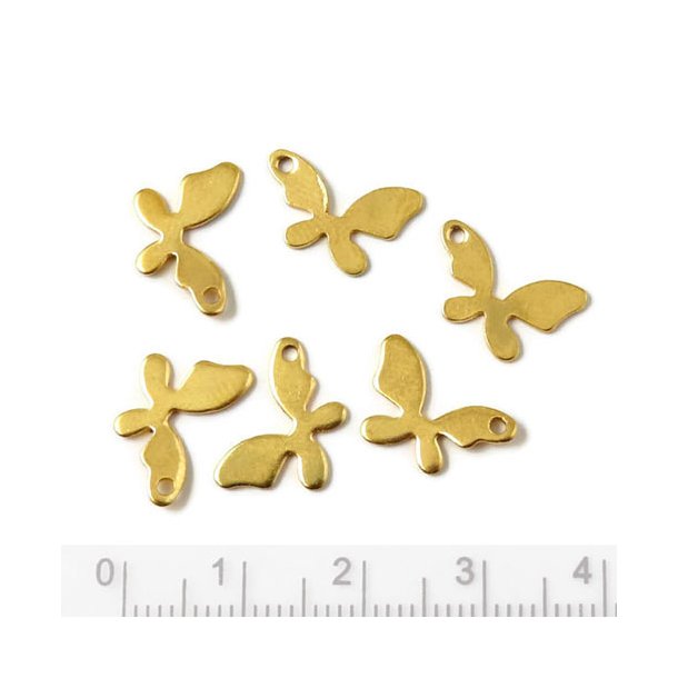 Schmetterling, Anh&auml;nger mit Loch, vergoldeter Stahl, 14x9x1 mm, 4 Stk