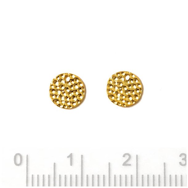 Hammered coin with 1mm hole near edge, gold plated Silver, 6x0,8mm 2pcs.