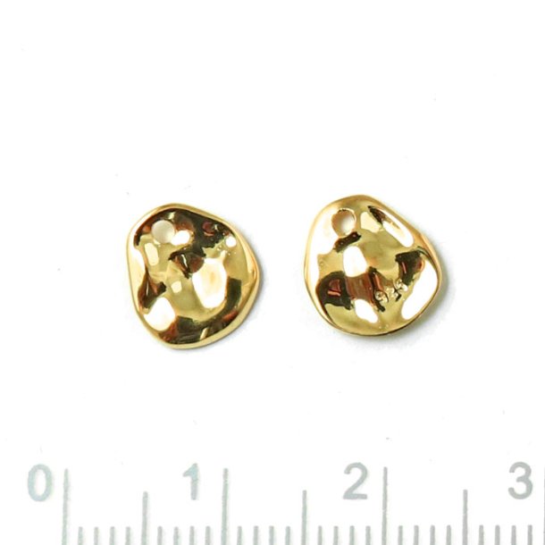 Pendant, uneven plate with 1 hole, shiny, gold plated silver, 2pcs