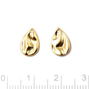 Pendant, uneven drop shape with 1 hole, shiny, gold plated silver 11x7mm, 2pcs
