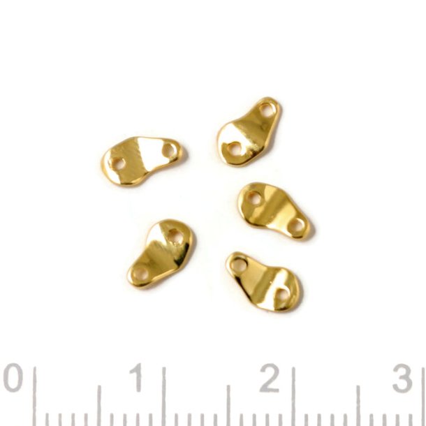 Small link, uneven oblong surface with two holes, gold-plated silver, 6x4 mm, 2 pcs