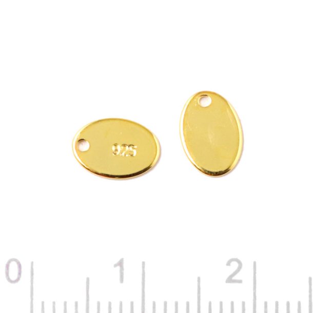 Vergoldete ovale Silberplatte mit loch, 8x6 mm, mit 925-marke, 2 Stk.