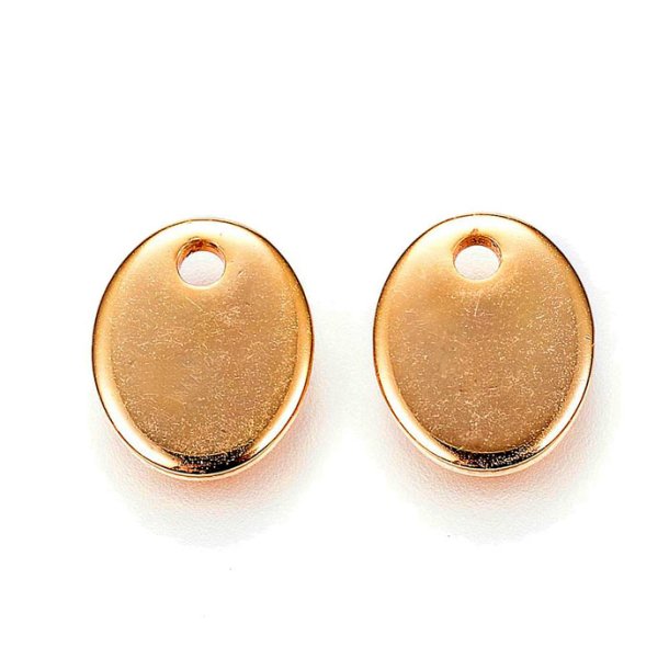 Gilded stainless steel, oval pendant with hole, 9x7x1mm, 6pcs.