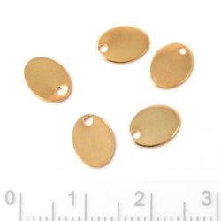 Vergoldeter Edelstahl, ovale Platte mit loch, 9x7x1 mm, 6 Stk.