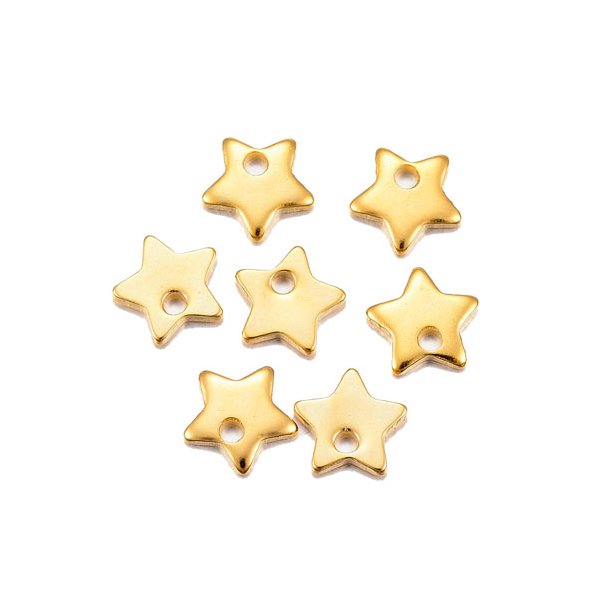 Star pendant with hole, gilded steel, 6mm, holesize 1 mm, 6pcs