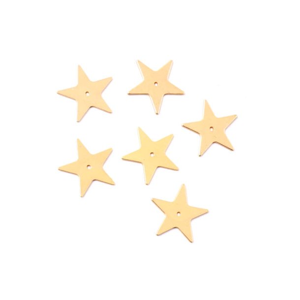 Vergoldete Sterne, blank, mit Loch in der Mitte, 14 mm, 6 Stk.