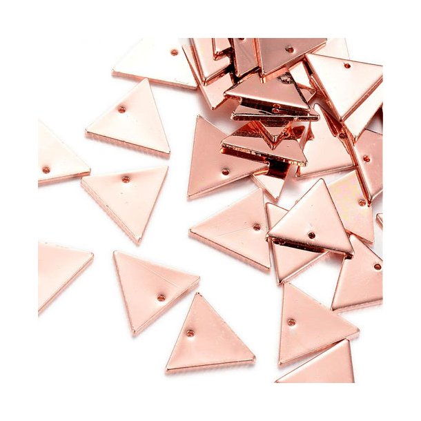 Dreieck mit Loch, rosa vergoldetes Messing, gl&auml;nzend, 14x12 mm, 6 Stk