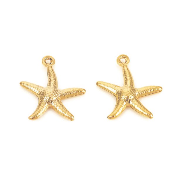 Starfish, pendant, gold-plated steel, 17.5x15 mm, 4 pcs