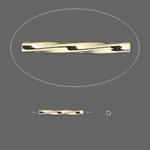 Gilded brass, twisted square-tube, straight, 13x1mm, hole 0.8mm, 20pcs.