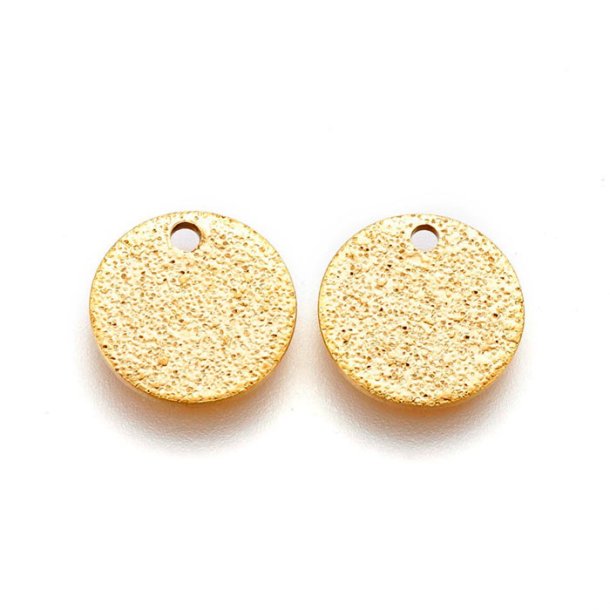 Gilded steel coin, stardust surface, 15mm, with hole at the edge, 4pcs