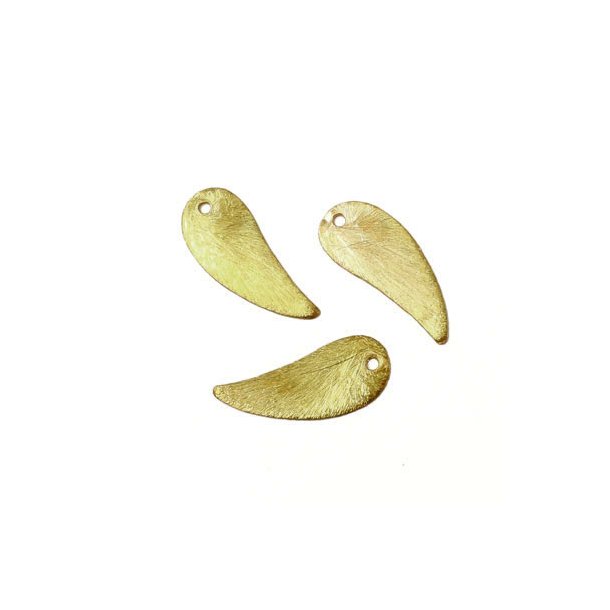 Antique gold-plated brass, brushed surface, bending drop-shape with hole, 22x9mm, 6pcs