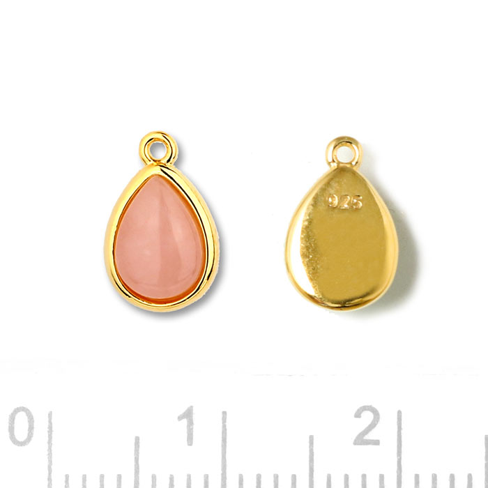 Vedhæng, Dråbe Med Indfattet Pink Opal, Forgyldt Sølv, 10x6,5 mm, 1 Stk til Smykkefremstilling