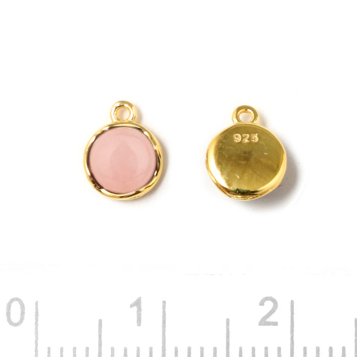 Vedhæng, Rund Indfattet Pink Opal, Forgyldt Sølv, 8x6,5 mm, 1 Stk til Smykkefremstilling