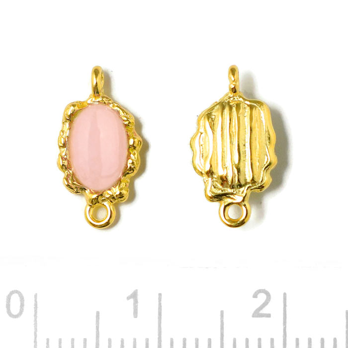 Mellemled, Ujævn Fatning Med Oval Pink Opal, Forgyldt Sølv, 13x7 mm, 1 Stk til Smykkefremstilling
