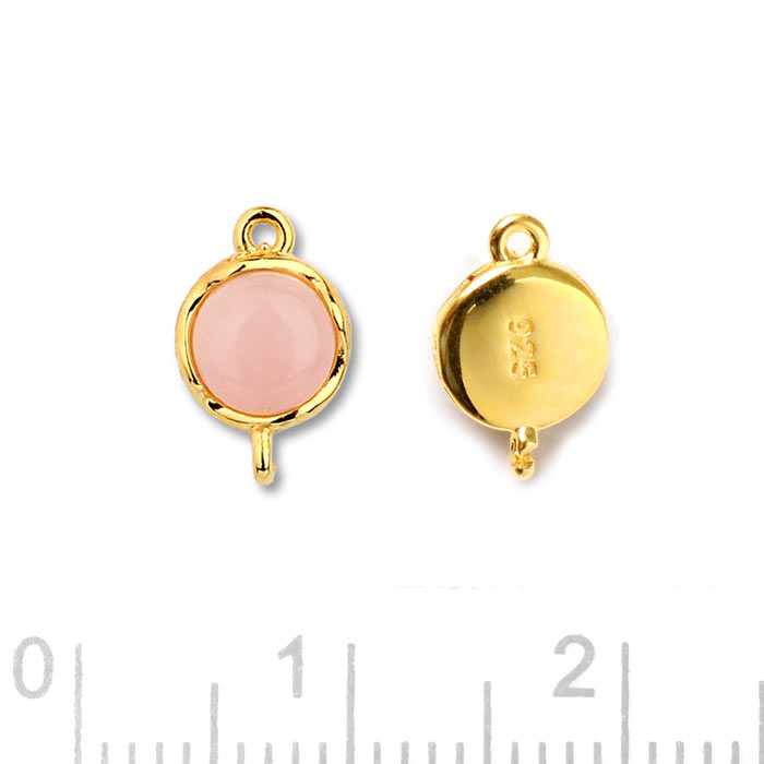 Mellemled, Rund Indfattet Pink Opal, Forgyldt Sølv, 10x6,5 mm, 1 Stk til Smykkefremstilling