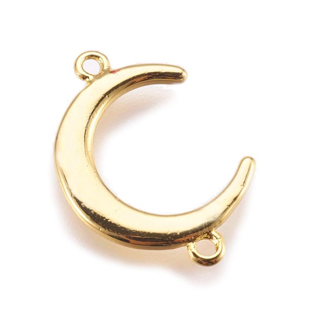 Moon shape link with 2 loops, shiny gilded brass, 19x13x1mm, 1pcs