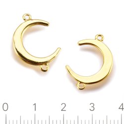 Moon shape link with 2 loops, shiny gilded brass, 19x13x1mm, 2pcs