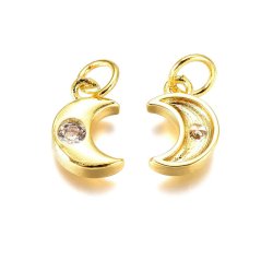 Halbmond mit &Ouml;se, vergoldetes Messing, Anh&auml;nger mit 1 Zirkonia, 10x6,5x2 mm, 2 Stk