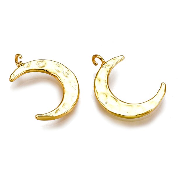 Moon shape pendant with loop, gilded brass, 16x11,5x1mm, 2pcs