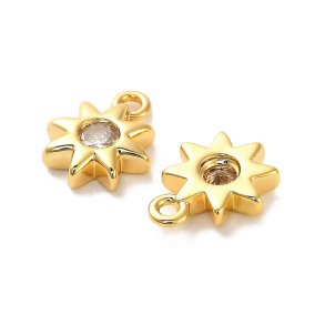  Star charm with CZ in the middle, 18K gold-plated brass, 12x9x2,5 mm, 2 pcs