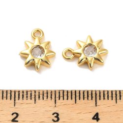 Stjerne med zirkonia i modten, vedh�ng, 18K forgyldt messing, 12x9x2,5 mm, 2 stk