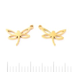 Dragonfly, small flat pendant, gold-plated steel, 12x8x1.1 mm, 2 pcs