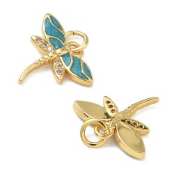 Dragonfly pendant with CZ and teal enamel, 18K gold-plated, 25x24.5 mm, 2 pcs