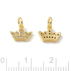 Royal crown with CZ, charm, 18K gold-plated brass, 7x9 mm, 2 pcs