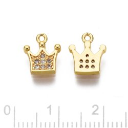 Small royal crown with CZ, charm, 18K gold-plated brass, 9.5x8 mm, 2 pcs