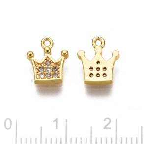 Small royal crown with CZ, charm, 18K gold-plated brass, 9.5x8 mm, 2 pcs