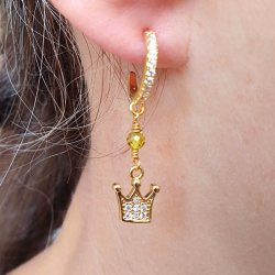 Small royal crown with CZ, charm, 18K gold-plated brass, 9.5x8 mm, 2 pcs