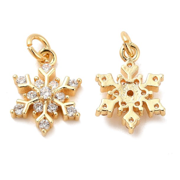 Ice crystal with zirconia, gold-plated brass, pendant with eyelet, 11.5x15x4 mm, 2 pcs