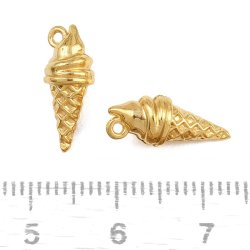 Ice cream cone pendant, gold-plated steel, 15x6 mm, 2 pcs