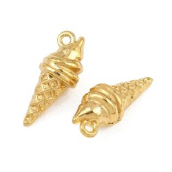 Ice cream cone pendant, gold-plated steel, 15x6 mm, 2 pcs
