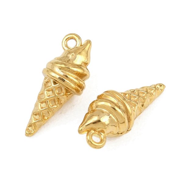 Ice cream cone pendant, gold-plated steel, 15x6 mm, 2 pcs