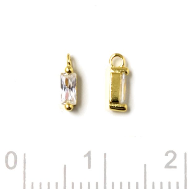 Small pendant with rectangular Zircon, gold plated silver, 7x2x2.5mm, 2pcs