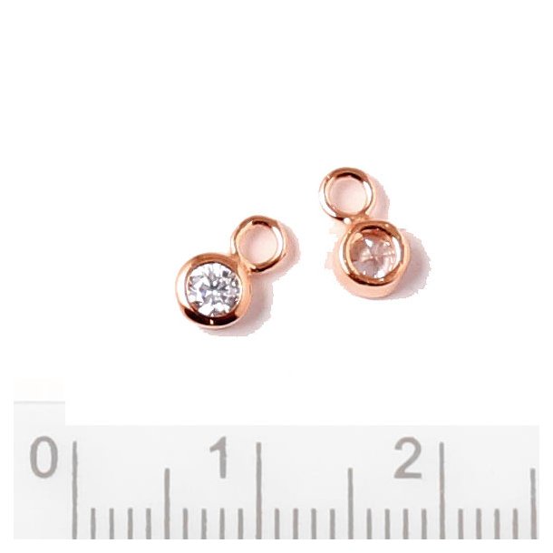 Small pendant with zircon and loop, rose gold plated silver, 7x4x3mm, 2pcs
