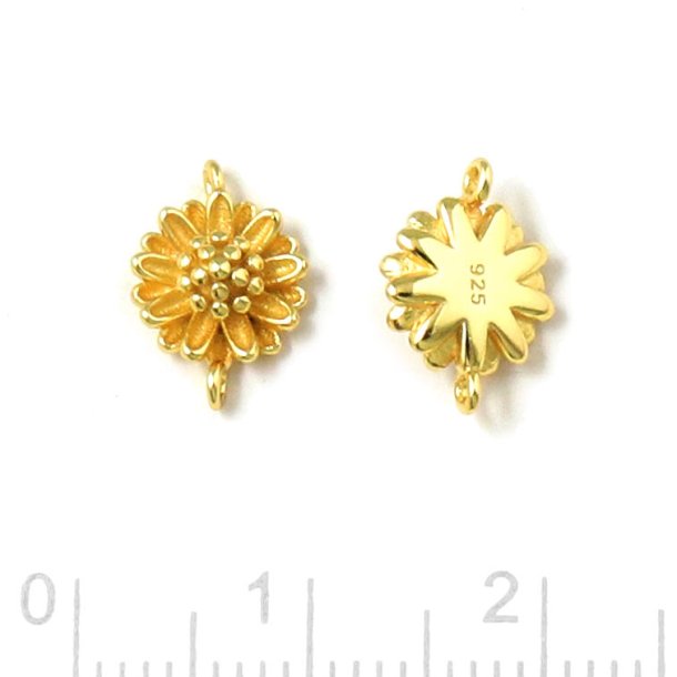 Link, dahlia flower, two eyelets, gold-plated silver, 11x8x3.8 mm, 1 pc