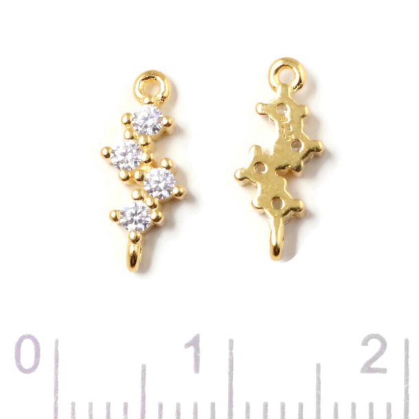 Link, ornament with 4 zircons, gold plated silver, 2 loops, 12x5 mm, 2 pcs