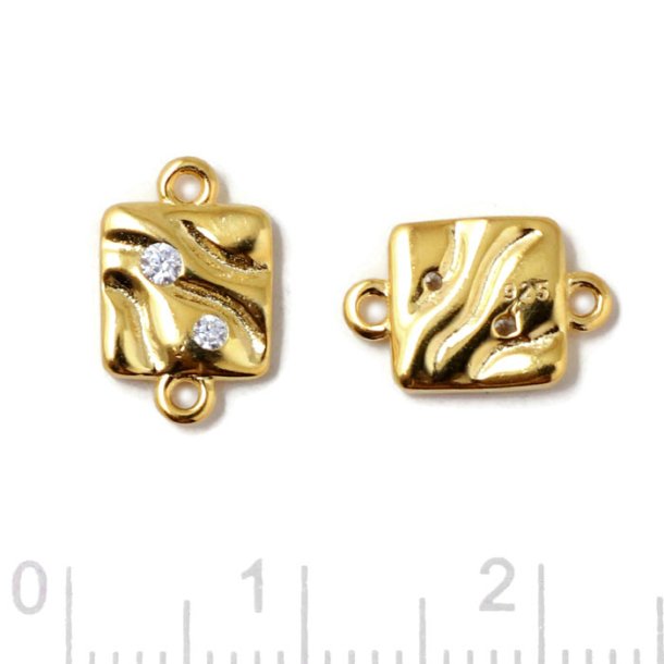 Square shaped link with 2 zirconia and 2 loops, gold-plated silver, 11,5x7,5mm, 1 pc