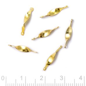 Intermediate link, long twisted, with 2 eyelets, gold-plated brass, 15.5x3 mm, 6 pcs.